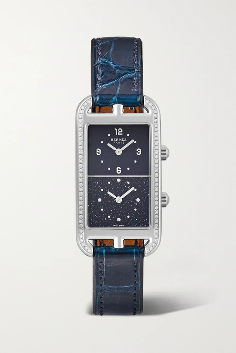 유럽직배송 HERMÈS TIMEPIECES Nantucket Dual Time 22mm large stainless steel, alligator and diamond watch 17411127376576986