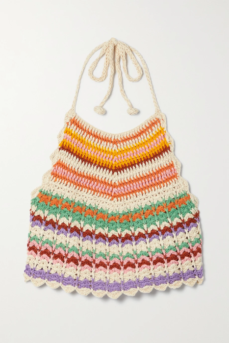 유럽직배송 미구엘리나 MIGUELINA + NET SUSTAIN Malen cropped striped crocheted Pima cotton halterneck top 24772899113592009