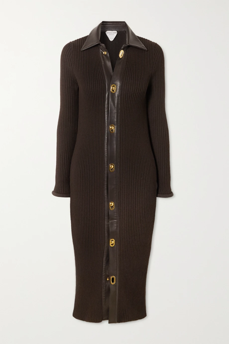 유럽직배송 보테가베네타 원피스 BOTTEGA VENETA Leather-trimmed ribbed wool-blend midi dress 26191867424542213