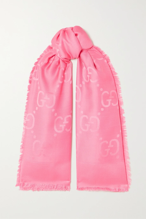 유럽직배송 구찌 GUCCI Fringed silk and wool-blend jacquard scarf 29419655932619449