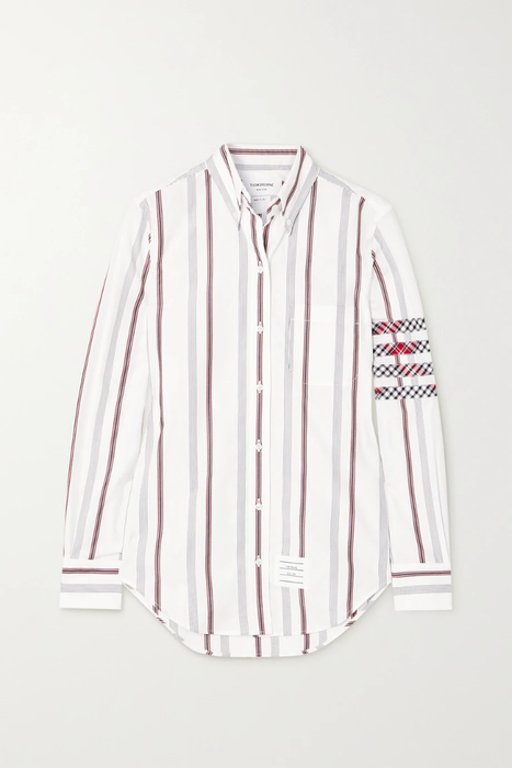 유럽직배송 톰브라운 THOM BROWNE Checked silk-trimmed striped cotton-poplin shirt 11452292646638243