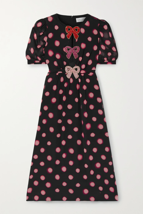 유럽직배송 살로니 SALONI Jamie cutout embellished polka-dot silk crepe de chine midi dress 25185454455879557