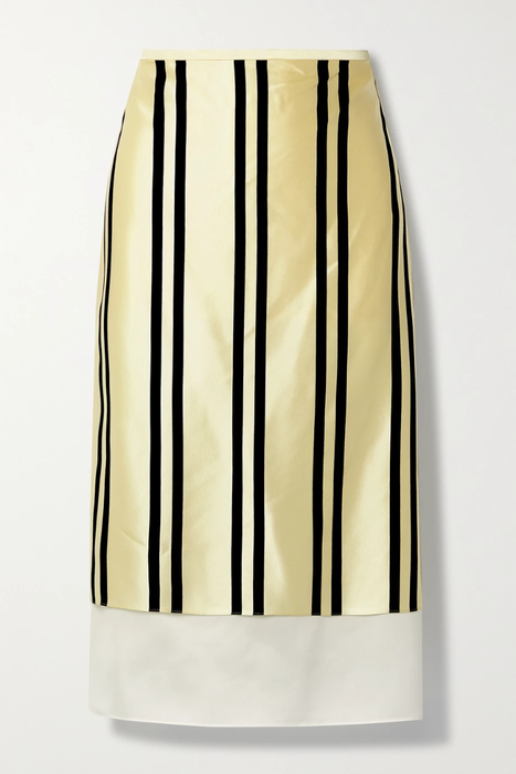 유럽직배송 카이트 스커트 KHAITE Leelo layered striped silk-charmeuse and georgette midi skirt 25185454455740079