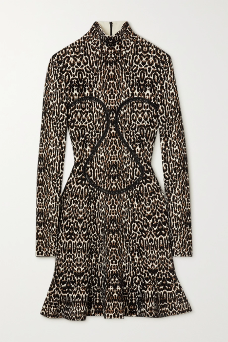 유럽직배송 알라이아 미니원피스 ALAÏA Ruffled leopard jacquard-knit turtleneck mini dress 31840166391949440