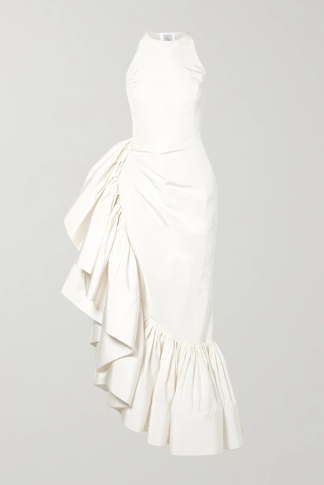 유럽직배송 로지애슐린 ROSIE ASSOULIN Whoopsy Daisy asymmetric ruffled silk-charmeuse gown 17957409495820144