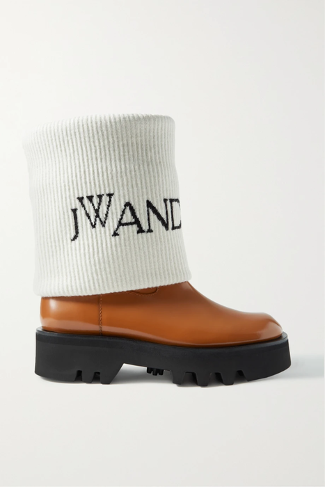 유럽직배송 JW앤더슨 JW ANDERSON Fisherman wool jacquard-trimmed glossed-leather ankle boots 15546005221849598