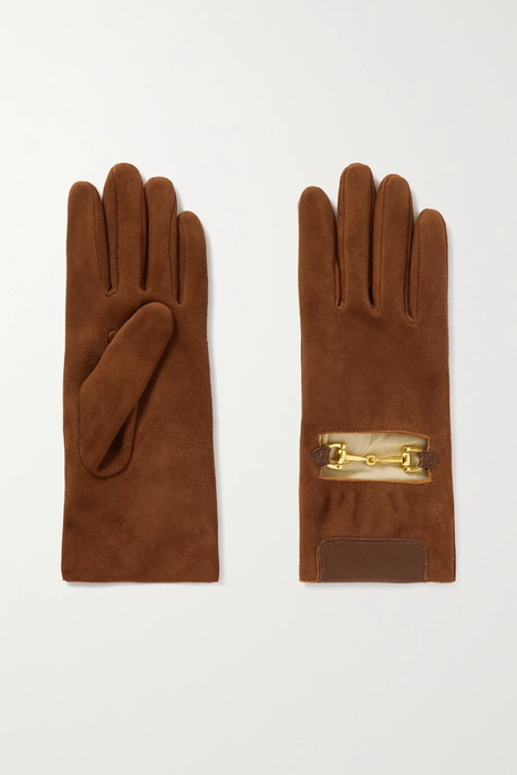 유럽직배송 AGNELLE Jump embellished leather-trimmed suede gloves 20346390236416082