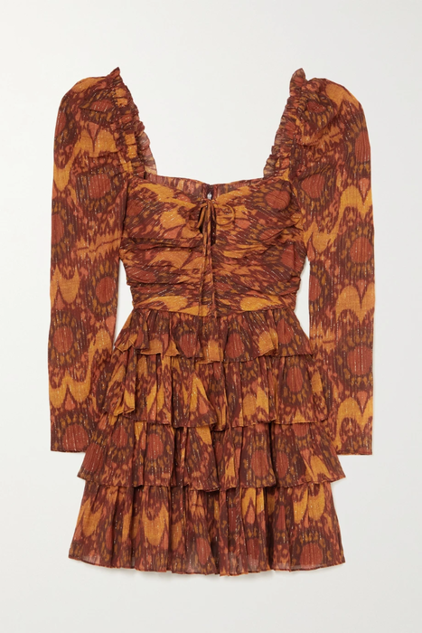 유럽직배송 울라존슨 미니원피스 ULLA JOHNSON Naiya ruffled metallic printed cotton-blend crepon mini dress 24772899113108553