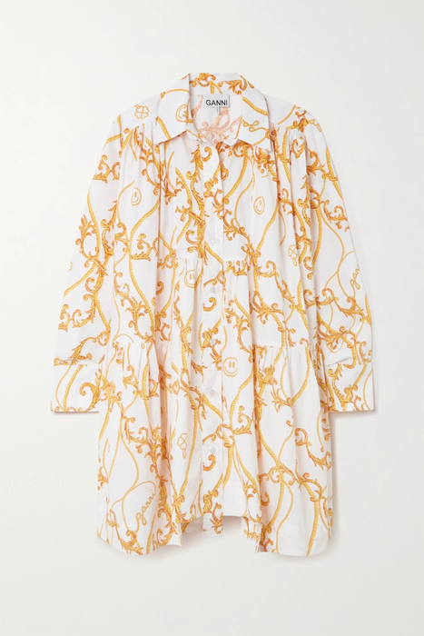 유럽직배송 가니 GANNI Printed organic cotton-poplin mini shirt dress 24665545640540046