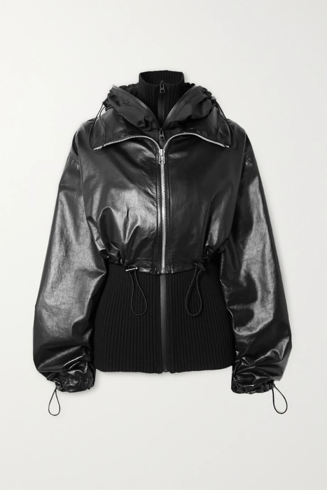 유럽직배송 보테가베네타 BOTTEGA VENETA Hooded layered glossed-leather and ribbed-knit jacket 26191867424543042