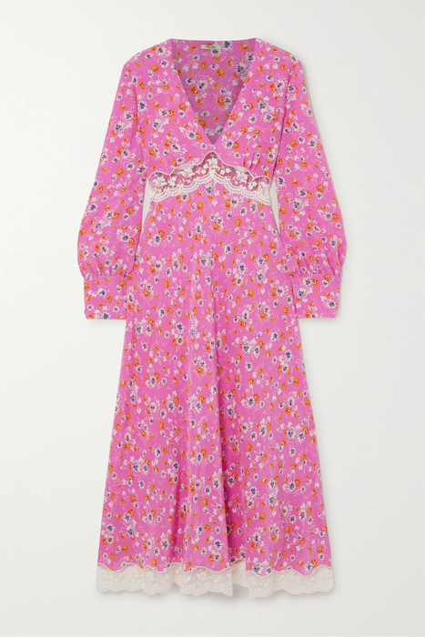 유럽직배송 미우미우 MIU MIU Lace-trimmed floral-print silk crepe de chine midi dress 17428787259404099