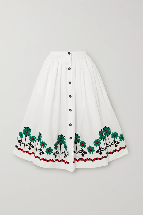 유럽직배송 미우미우 MIU MIU Embroidered cotton-blend poplin midi skirt 17428787259404084
