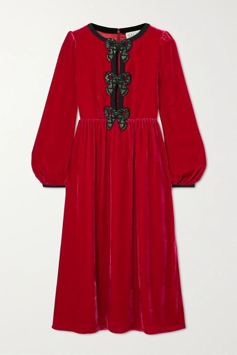 유럽직배송 살로니 SALONI Camille bow-embellished velvet midi dress 25185454455881674