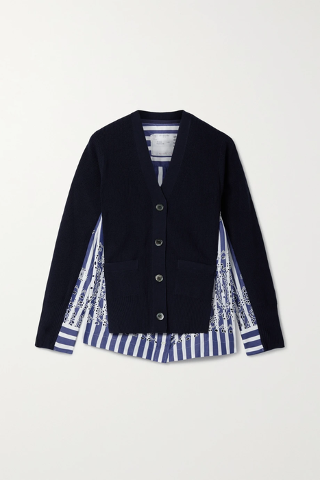 유럽직배송 사카이 SACAI Paneled wool and cutout striped cotton-poplin cardigan 11452292645300677