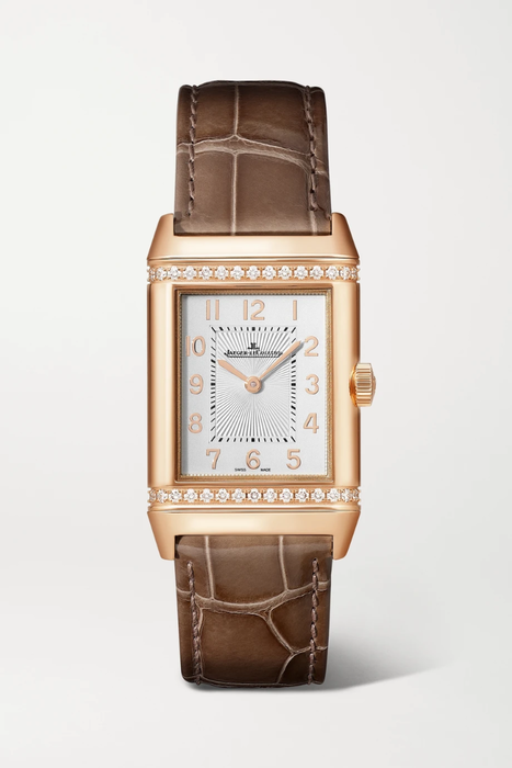 유럽직배송 예거 르쿨트르 JAEGER-LECOULTRE Reverso Classic Duetto Automatic 24mm medium 18-karat rose gold, alligator and diamond watch 19971654707508536