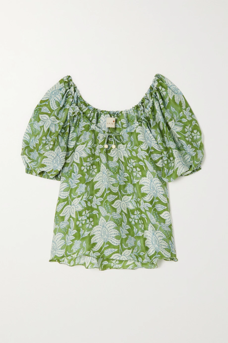 유럽직배송 HANNAH ARTWEAR + NET SUSTAIN Selene gathered floral-print silk blouse 24772899113590597
