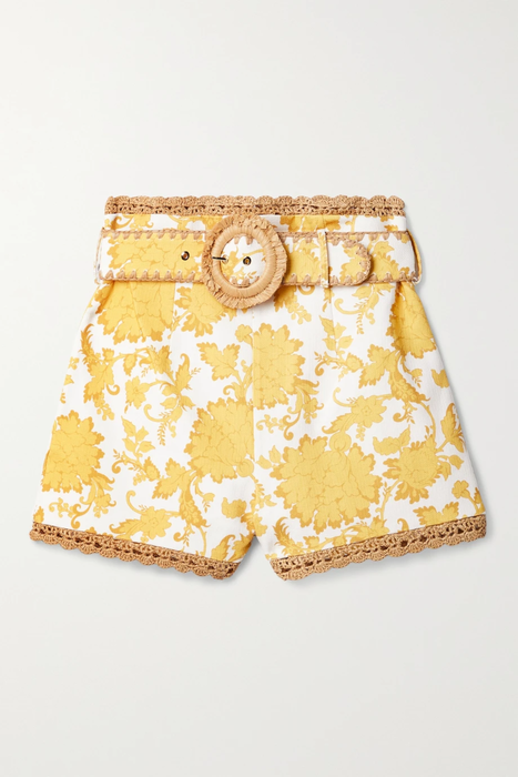 유럽직배송 짐머만 ZIMMERMANN Postcard belted crochet-trimmed floral-print cotton-canvas shorts 25185454456235628