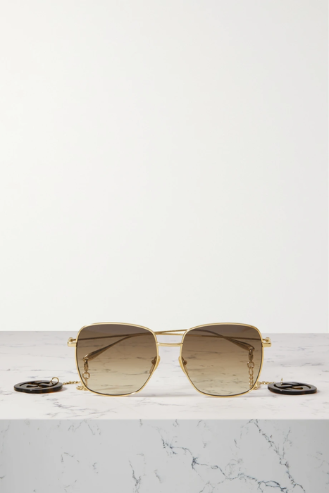 유럽직배송 구찌 선글라스 GUCCI EYEWEAR Oversized embellished square-frame gold-tone sunglasses 27086482324300000