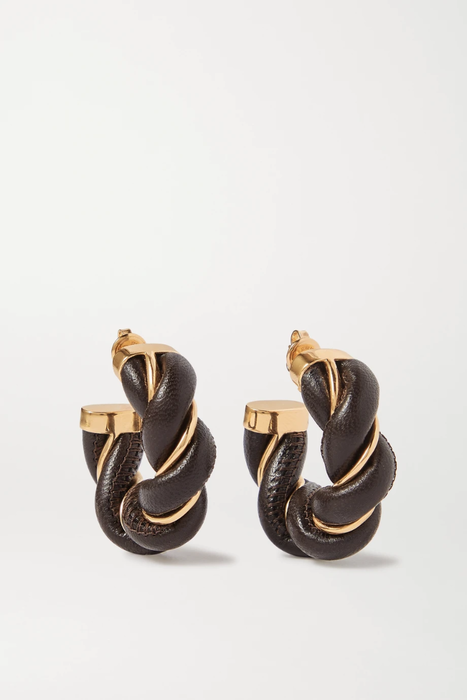 유럽직배송 보테가베네타 BOTTEGA VENETA Gold-tone and leather hoop earrings 24092600056996525