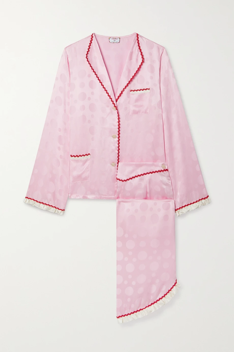 유럽직배송 모간레인 파자마 세트 MORGAN LANE + Candy Land Mimi Margo ruffled embroidered satin-jacquard pajama set 24772899113312251