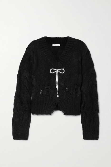 유럽직배송 아레아 AREA Crystal-embellished distressed cable-knit mohair-blend sweater 16114163150445510