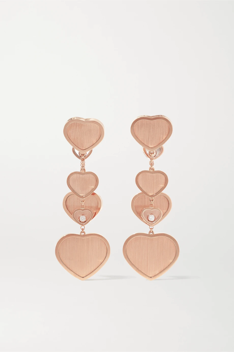 유럽직배송 CHOPARD + 007 Happy Hearts Golden Hearts 18-karat rose gold diamond earrings 8008779905409616