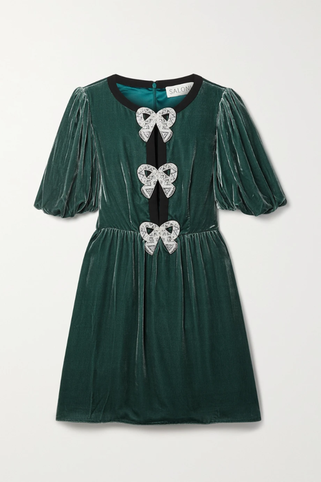 유럽직배송 살로니 SALONI Camille bow-embellished crepe-trimmed velvet mini dress 25185454455874880