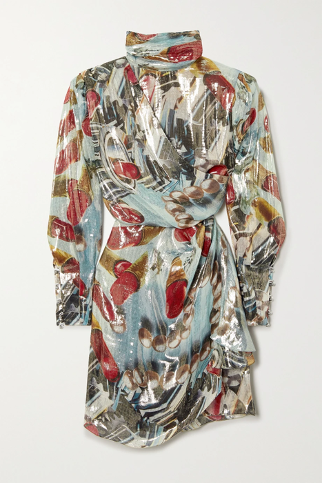 유럽직배송 랑방 LANVIN Gathered printed silk-blend lamé mini dress 16114163150955890