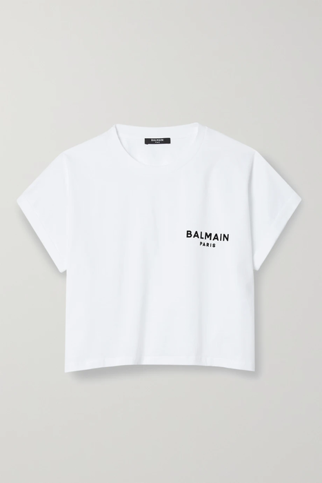 유럽직배송 발망 BALMAIN Cropped flocked cotton-jersey T-shirt 11452292645941250