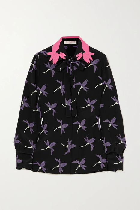 유럽직배송 발렌티노 블라우스 VALENTINO Pussy-bow appliquéd floral-print silk crepe de chine blouse 24665545640610621