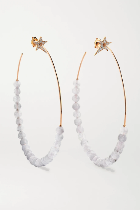 유럽직배송 다이앤코르다스 귀걸이 DIANE KORDAS Star 18-karat rose gold, quartz and diamond hoop earrings 17957409490661362