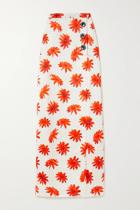 유럽직배송 MERYLL ROGGE Crystal-embellished floral-print satin maxi skirt 13452677152802323