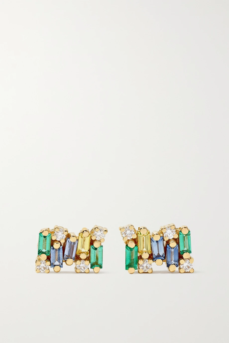유럽직배송 수잔케일런 귀걸이 SUZANNE KALAN 18-karat gold sapphire, emerald and diamond earrings 46353151655321729