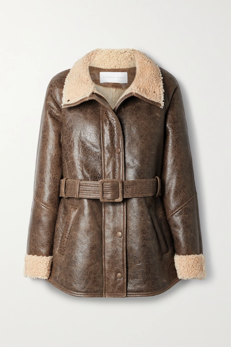 유럽직배송 베로니카비어드 VERONICA BEARD Bonny belted shearling-lined textured-leather coat 16114163150602253