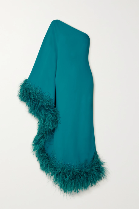 유럽직배송 톨러 마르모 TALLER MARMO Ubud one-shoulder feather-trimmed crepe maxi dress 24772899113322906