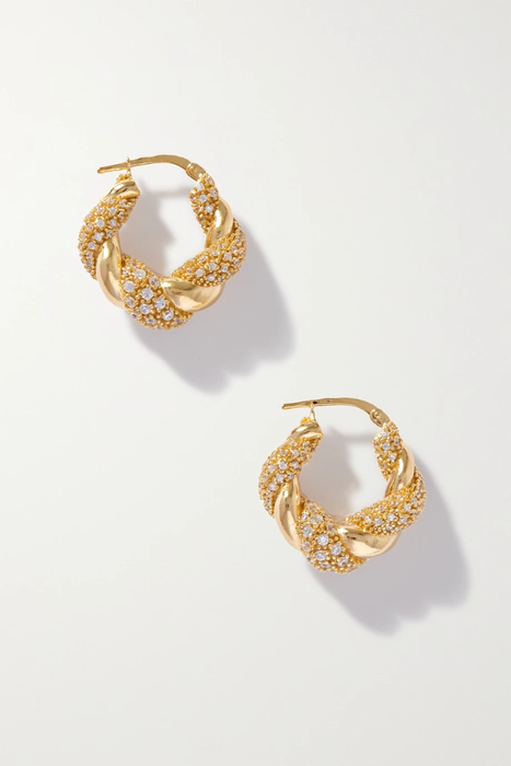 유럽직배송 보테가베네타 BOTTEGA VENETA Gold-plated crystal hoop earrings 11452292646464797