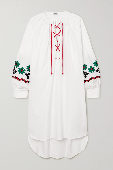 유럽직배송 미우미우 MIU MIU Embroidered cotton-poplin mini dress 17428787259404051