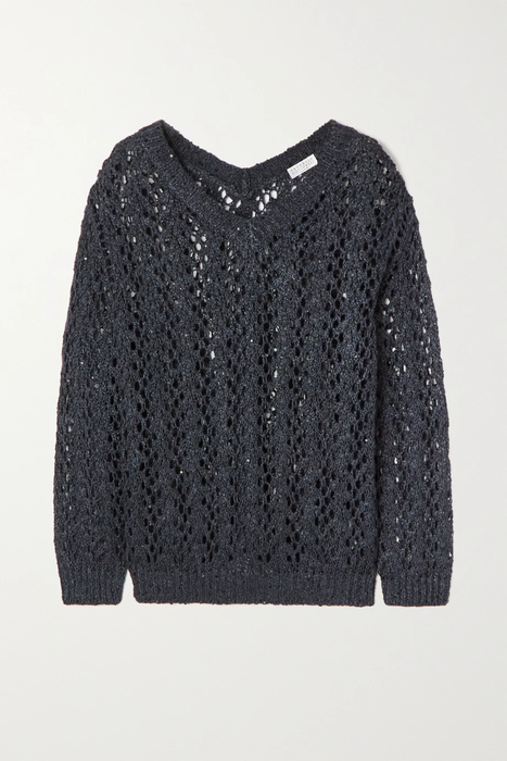 유럽직배송 브루넬로쿠치넬리 스웨터 BRUNELLO CUCINELLI Embellished open-knit linen and silk-blend sweater 29419655932434135