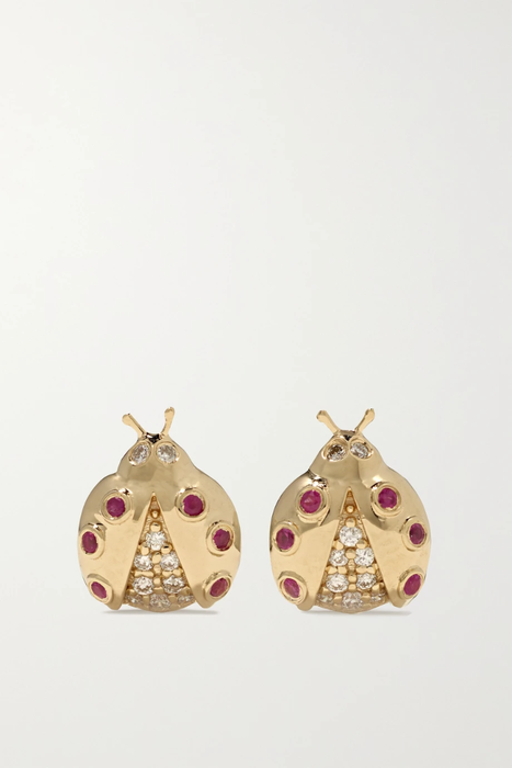 유럽직배송 시드니에반 귀걸이 SYDNEY EVAN Small Ladybug 14-karat gold, ruby and diamond earrings 6630340698843886