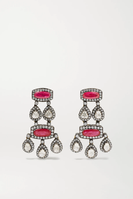유럽직배송 암라팔리 귀걸이 AMRAPALI Sterling silver and 18-karat gold ruby and diamond earrings 2204324140086002
