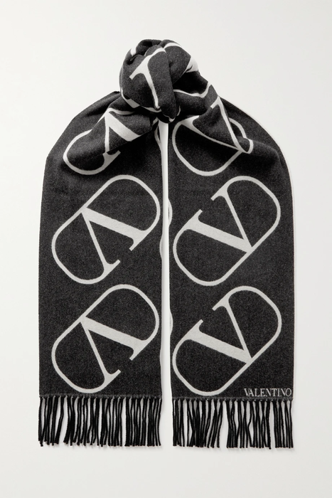 유럽직배송 발렌티노 스카프 VALENTINO Valentino Garavani fringed wool and cashmere-blend jacquard scarf 22527730566170560