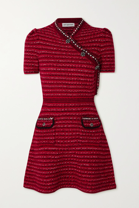 유럽직배송 셀프포트레이트 SELF-PORTRAIT Embellished striped wool and cotton-blend mini dress 24772899113146814