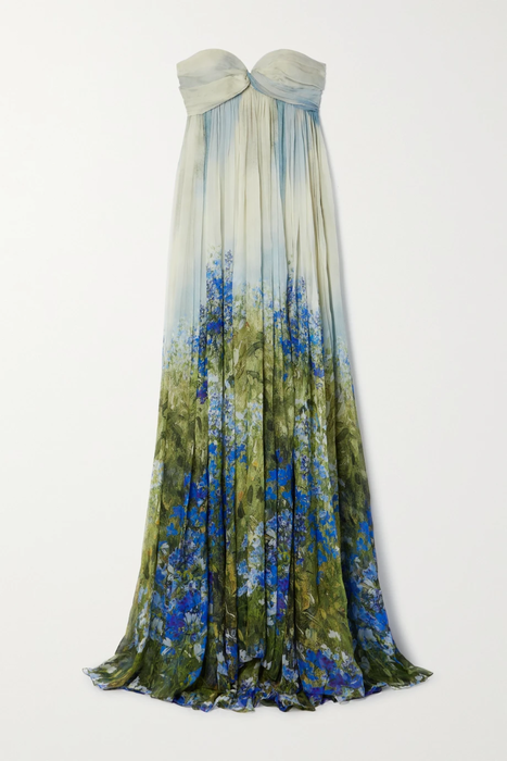유럽직배송 오스카르데라렌타 OSCAR DE LA RENTA Strapless twist-front gathered floral-print silk-chiffon gown 24772899113328611