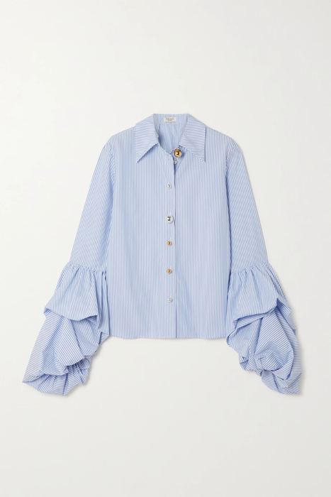 유럽직배송 어웨이크 모드 A.W.A.K.E. MODE Ruffled striped organic cotton-blend poplin shirt 17266703523662073