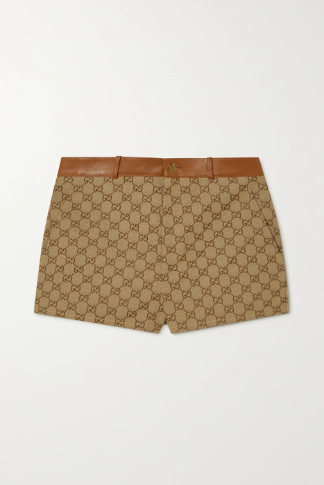 유럽직배송 구찌 GUCCI Aria leather-trimmed cotton-blend canvas-jacquard shorts 29419655932641613