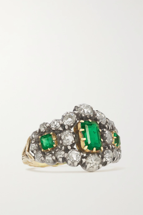 유럽직배송 프레드레이튼 반지 FRED LEIGHTON 1840s silver-topped gold, diamond and emerald ring 11452292646759624
