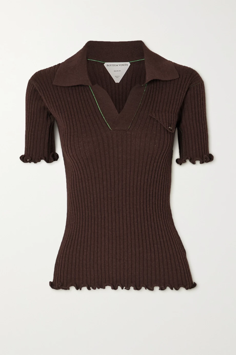 유럽직배송 보테가베네타 셔츠 BOTTEGA VENETA Ruffled ribbed wool polo shirt 2204324140609682