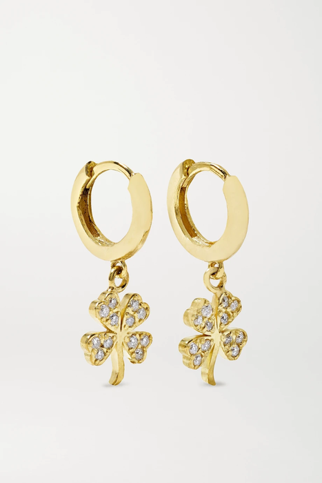 유럽직배송 제니퍼메이어 귀걸이 JENNIFER MEYER Mini Clover 18-karat gold diamond hoop earrings 19971654707414180