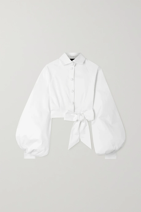 유럽직배송 BENCHELLAL + NET SUSTAIN cropped bow-detailed cotton-blend poplin blouse 25185454455595482