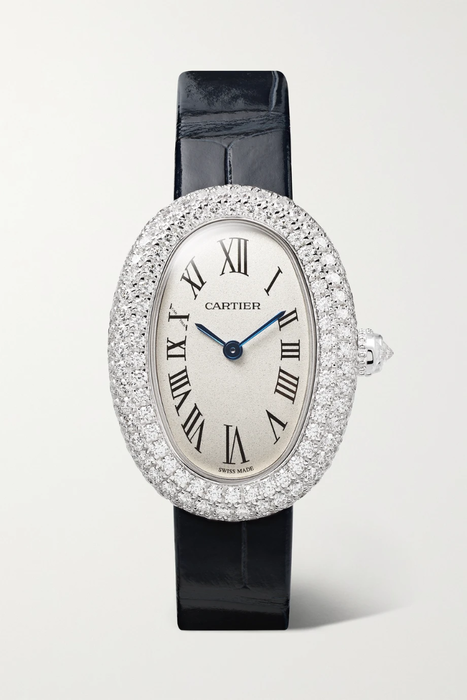 유럽직배송 까르띠에 CARTIER Baignoire 1920 26mm small rhodium-finish 18-karat white gold, alligator and diamond watch 19971654707113803